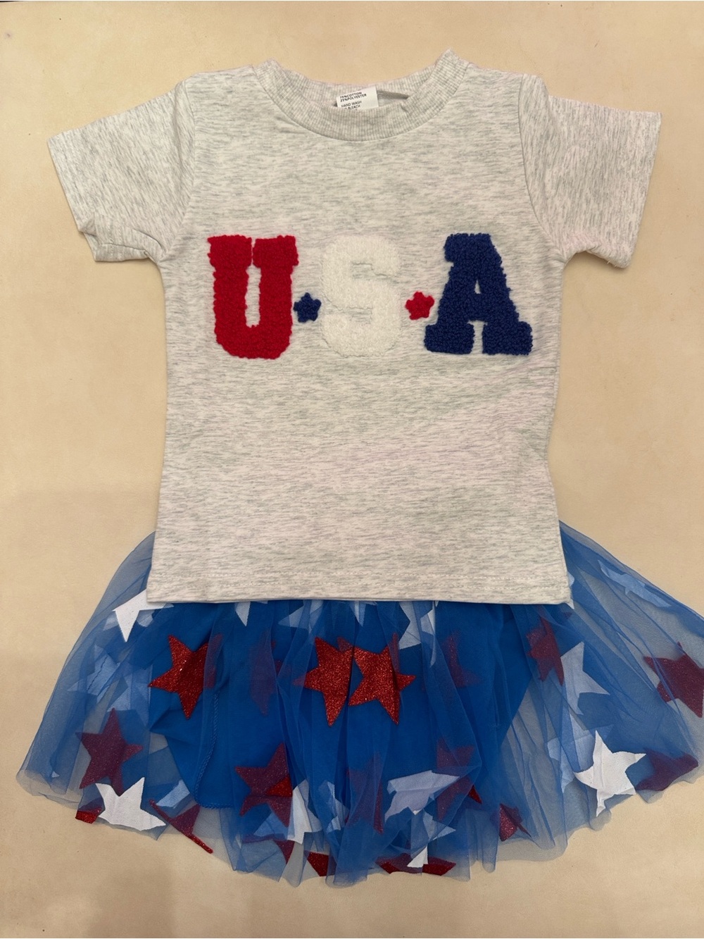 USA Star Tee & Blue Tulle Star Skirt Set